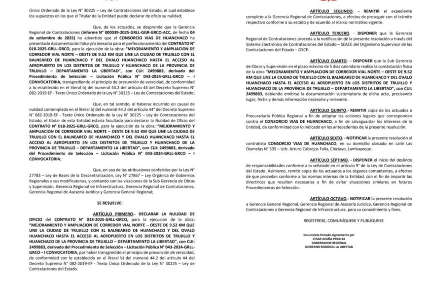 Corredor vial Huanchaco: ¿Qué sigue tras la posible anulación del contrato?