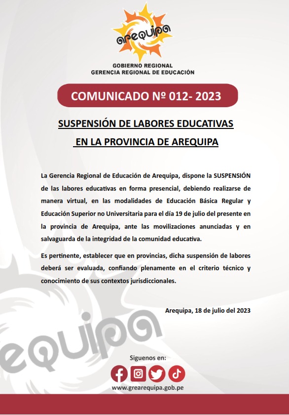 Suspensión de labores escolares Arequipa: ¿Por qué algunos colegios continúan?